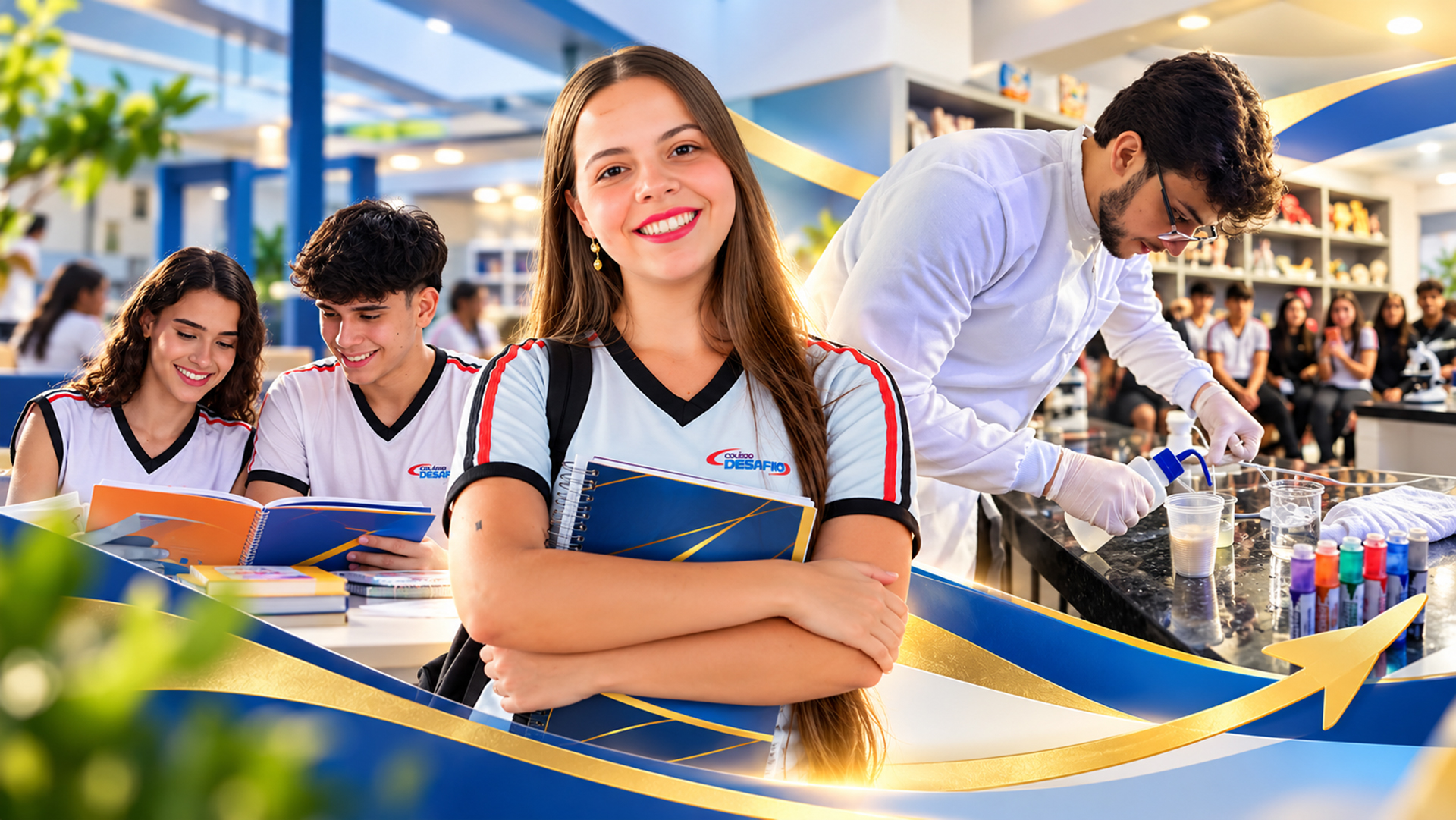 Alunos do Colégio Desafio em atividades de aprendizagem e laboratório multidisciplinar em Goiânia